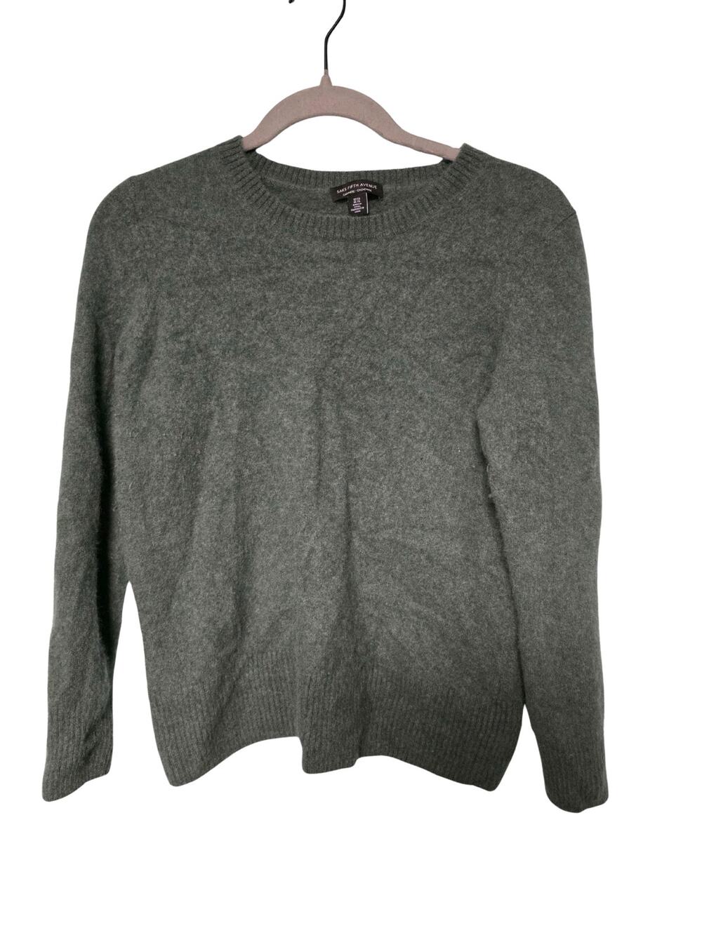 Women's XL Cashmere Sweater Green Soft Minimalist Cozy Office Sacks 5th Ave